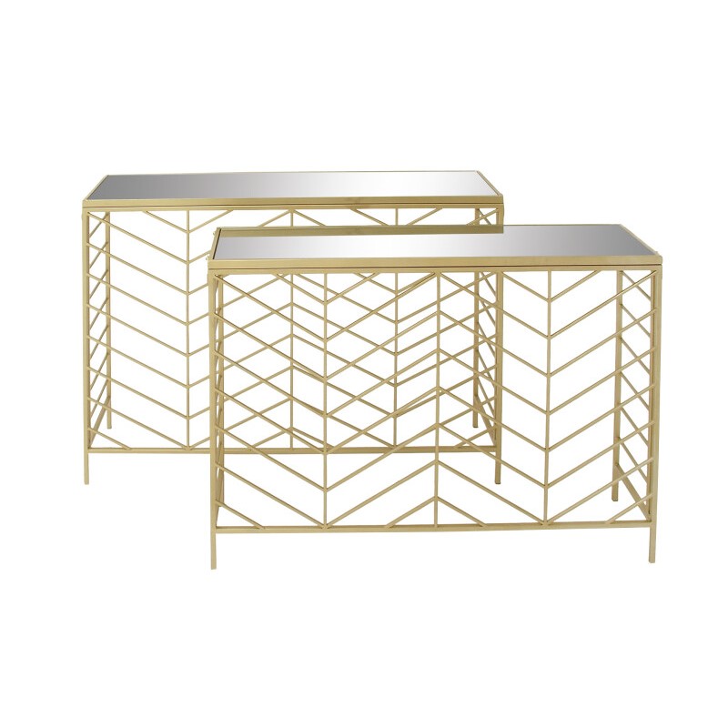 Set of 2 Gold Metal Contemporary Console Table, 39", 42"