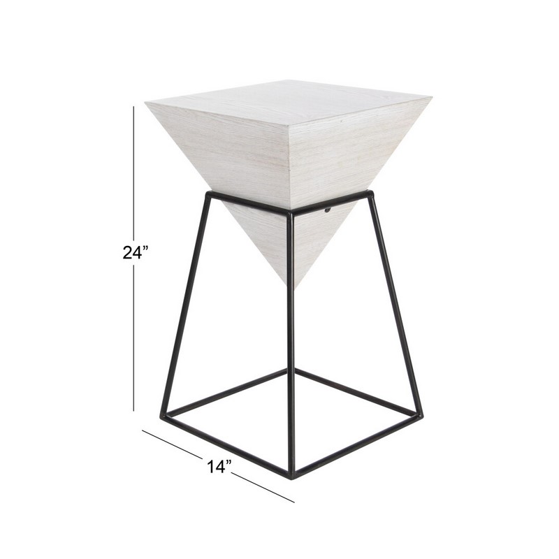 196094681710 White Black White Metal And Wood Modern Accent Table 24 X 14 X 14 39