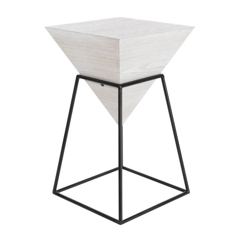 196094681710 White Black White Metal And Wood Modern Accent Table 24 X 14 X 14 8