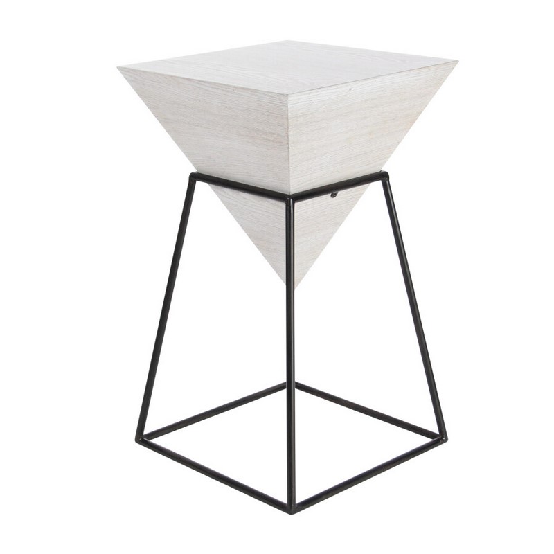 White Metal and Wood Modern Accent Table, 24" x 14" x 14"