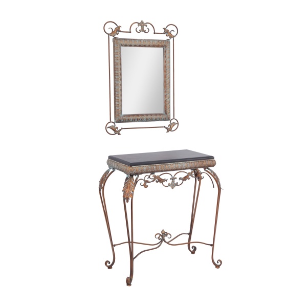 600001 Silver Set Of 2 Bronze Metal Traditional Console Table With Mirror 6