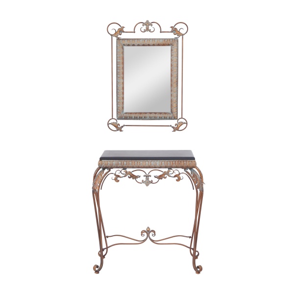 600001 Set of 2 Bronze Metal Traditional Console Table with Mirror, 32" x 23"