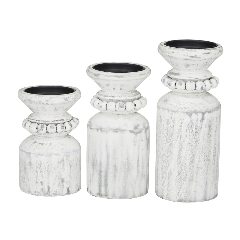 600006 White White Wood Traditional Candle Holder Set Of 3 9 8 6 H 17