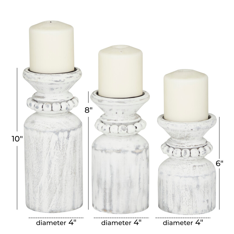 600006 White White Wood Traditional Candle Holder Set Of 3 9 8 6 H 19
