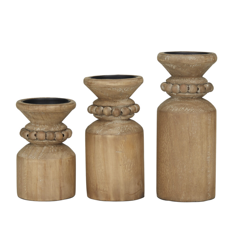 600016 Brown Brown Wood Traditional Candle Holder Set Of 3 10 8 6 H 17