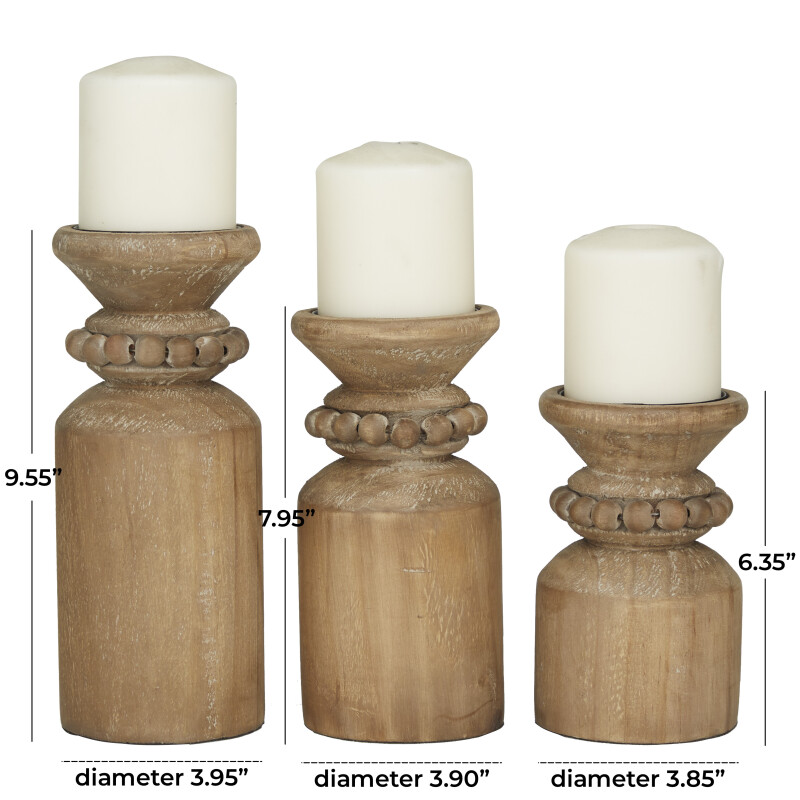 600016 Brown Brown Wood Traditional Candle Holder Set Of 3 10 8 6 H 19