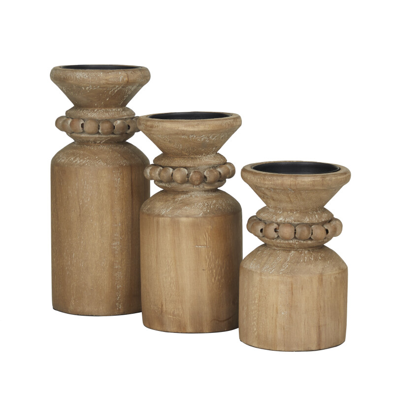 600016 Brown Brown Wood Traditional Candle Holder Set Of 3 10 8 6 H 3