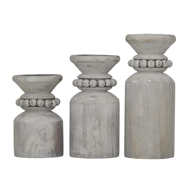 600017 Grey Grey Wood Traditional Candle Holder Set Of 3 9 8 6 H 17