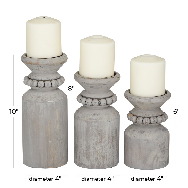 600017 Grey Grey Wood Traditional Candle Holder Set Of 3 9 8 6 H 19