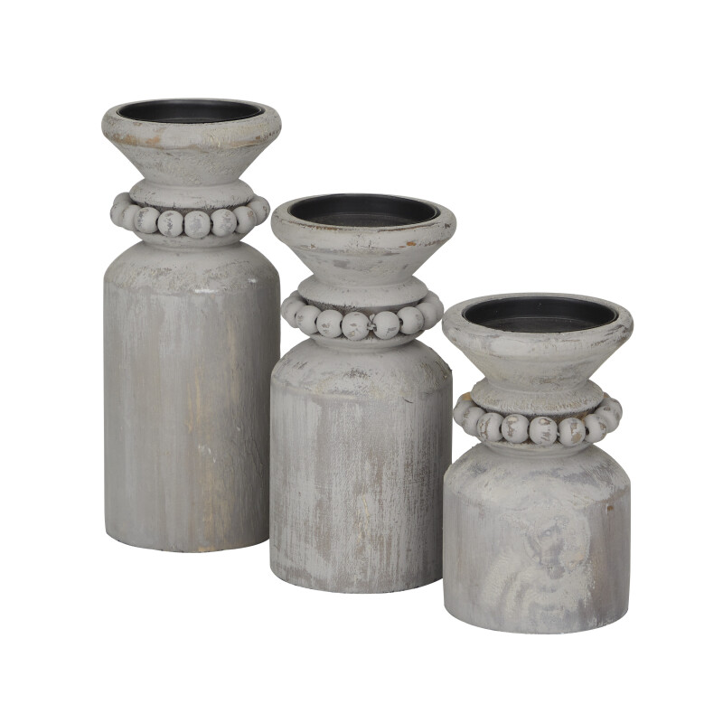 600017 Grey Grey Wood Traditional Candle Holder Set Of 3 9 8 6 H 3