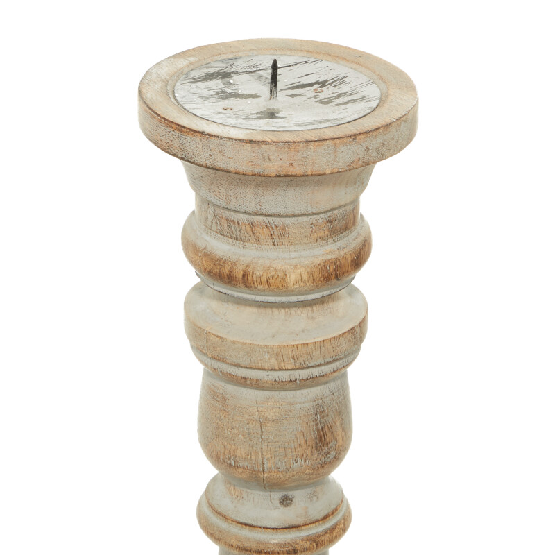 600067 Set Of 3 Brown Wood Traditional Candle Holder 3