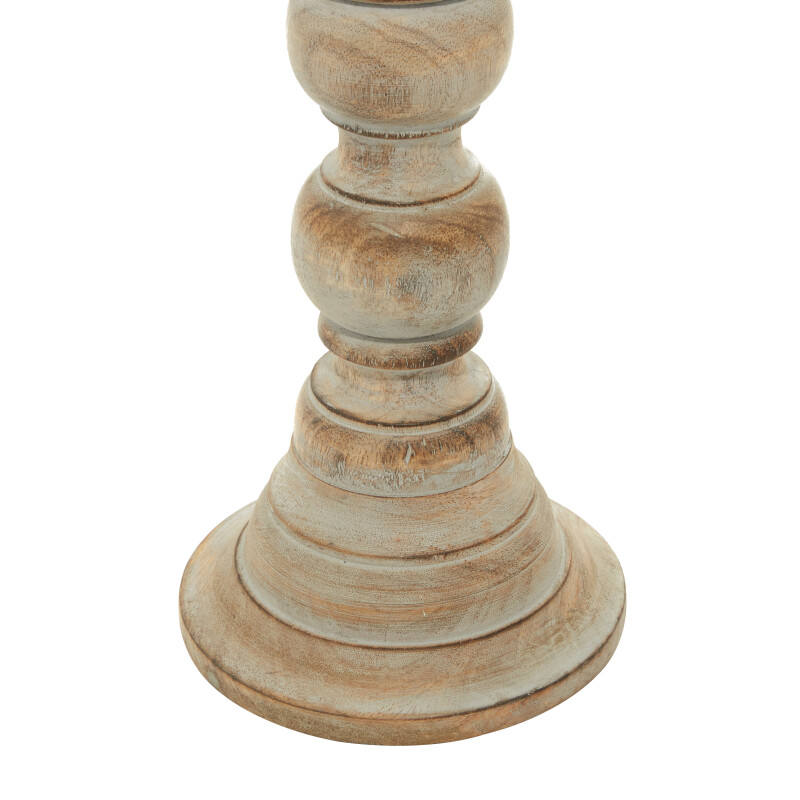 600067 Set Of 3 Brown Wood Traditional Candle Holder 4