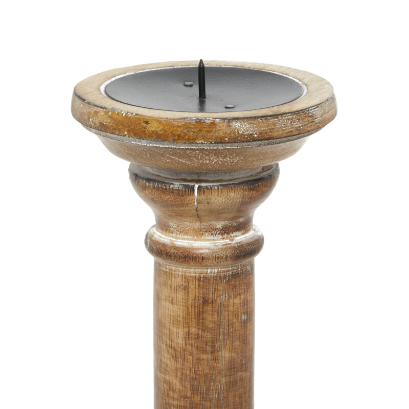 600068 Brown Set Of 3 Brown Wood Traditional Candle Holder 3