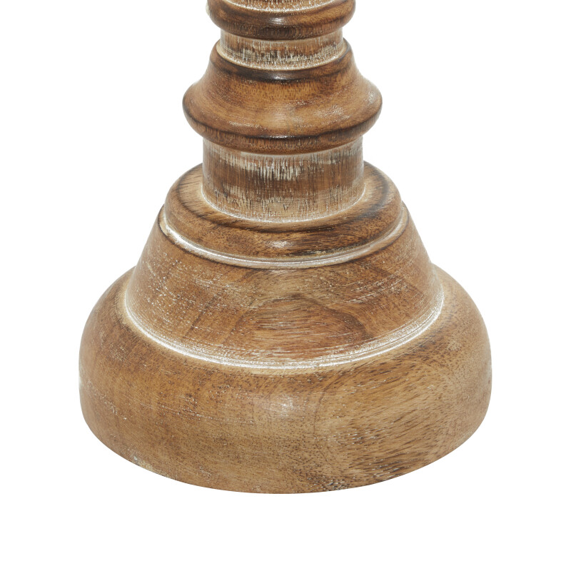 600068 Brown Set Of 3 Brown Wood Traditional Candle Holder 4