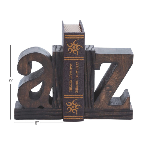 600071 Brown Set Of 2 Brown Wood Traditional A Z Bookends 1