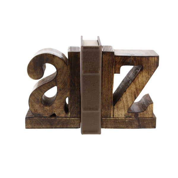 600071 Brown Set Of 2 Brown Wood Traditional A Z Bookends 12