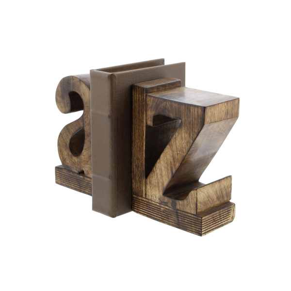 600071 Brown Set Of 2 Brown Wood Traditional A Z Bookends 5