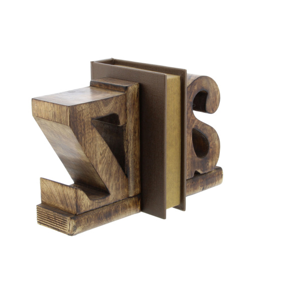 600071 Brown Set Of 2 Brown Wood Traditional A Z Bookends 7