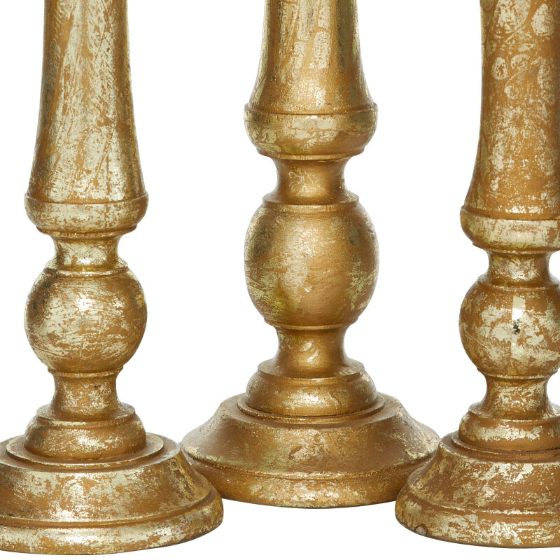 600073 Set Of 3 Gold Wood Traditional Candle Holder 7