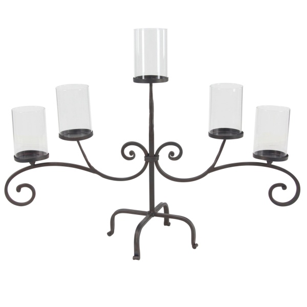 600093 Traditional Black Metal and Glass 5-Light Candelabra, 21" x 36" x 13"