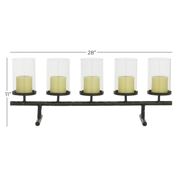 600097 Black Metal And Glass Contemporary Candlestick Holders 1