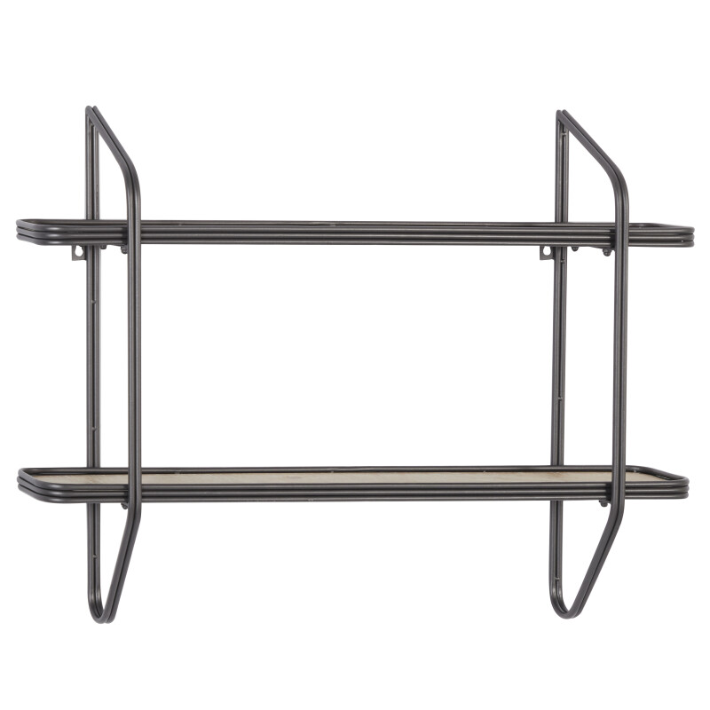 600104 Black Metal and Wood Industrial Wall Shelves, 23" x 32" x 6"