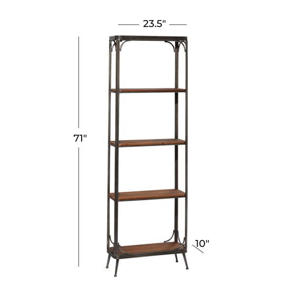 600105 Brown Wood And Metal Industrial Standing Shelves 1