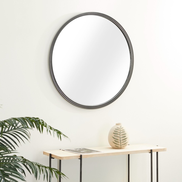 600106 Silver Industrial Metal Wall Mirror, 32" x 32"