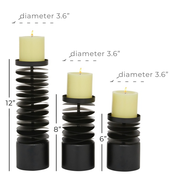 600112 Set Of 3 Black Metal Contemporary Candle Holder 1