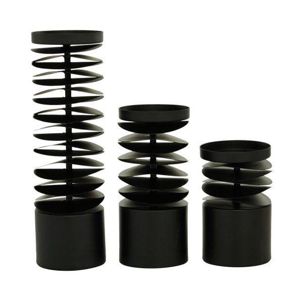 600112 Set Of 3 Black Metal Contemporary Candle Holder 2