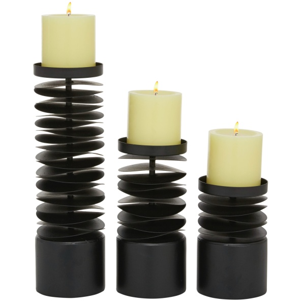 Set of 3 Black Metal Contemporary Candle Holder, 6", 8", 12"