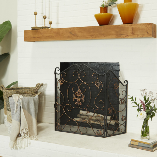 600170 Bronze Metal Traditional Wood Fireplace Screen, 30" x 47" x 1"