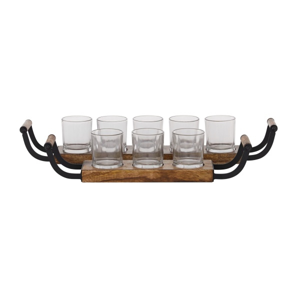 600384 Brown Black Set Of 2 Brown Wood Traditional Candle Holder 4