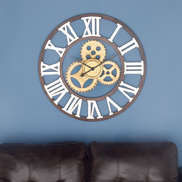 600403 Brown Industrial Metal Wall Clock, 30" x 30"