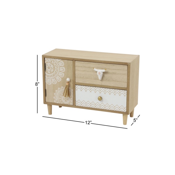 600491 White Light Brown Wood Eclectic Jewelry Box 1