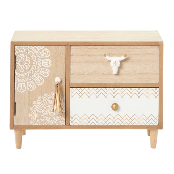600491 White Light Brown Wood Eclectic Jewelry Box 4