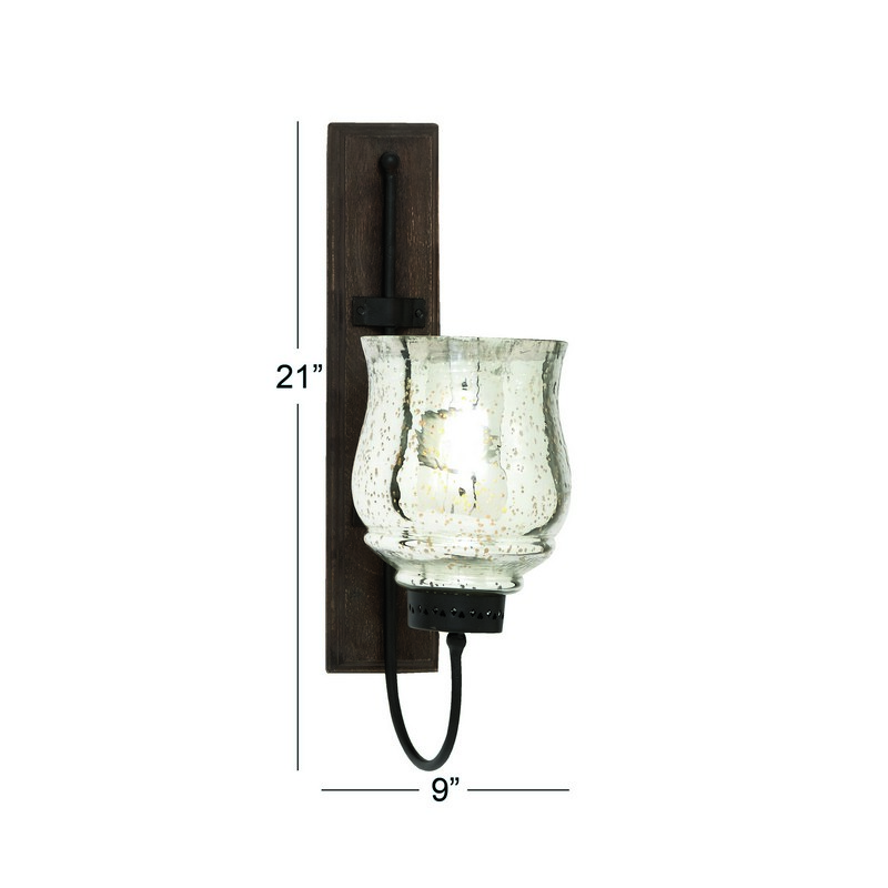 600501 Brown Silver Brown Wood Traditional Candle Wall Sconce 2