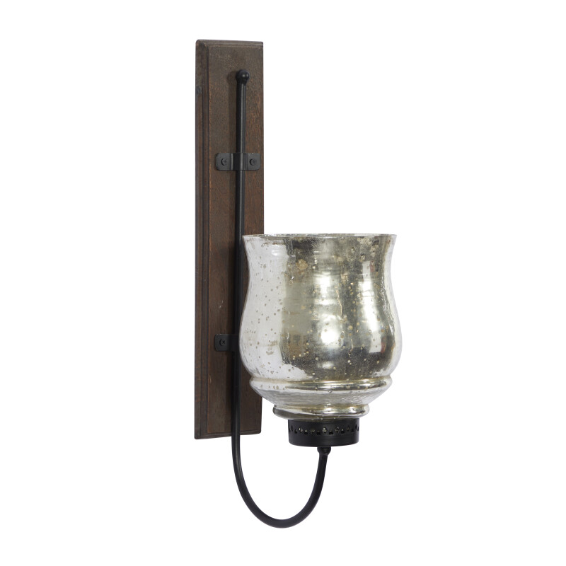 600501 Brown Silver Brown Wood Traditional Candle Wall Sconce 8