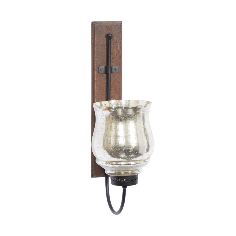 Brown Wood Traditional Candle Wall Sconce, 21" x 9" x 4"