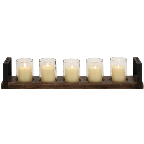 600509 Brown Metal Industrial Candle Holder, 5" x 28" x 5"