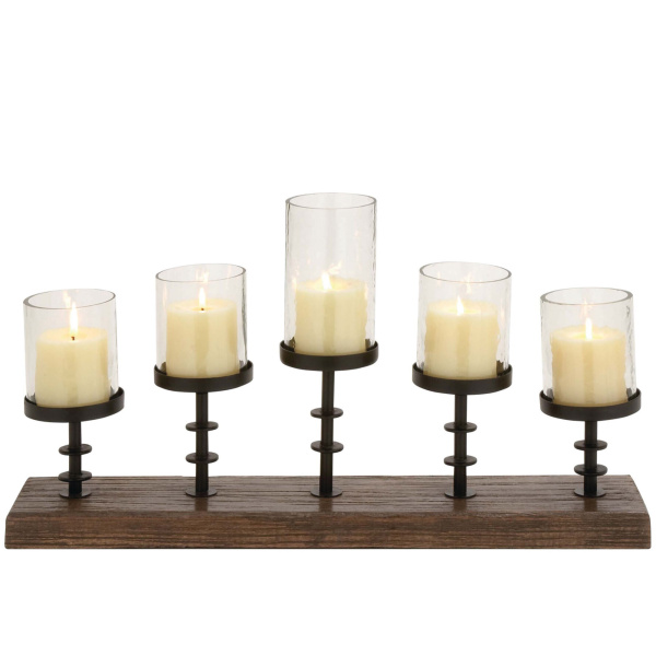 600510 Brown Wood Industrial Candle Holder, 13" x 24" x 5"
