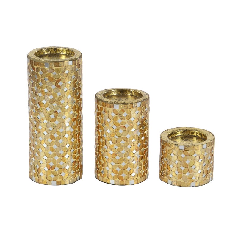 600512 Set Of 3 Gold Metal Glam Candle Holder 8