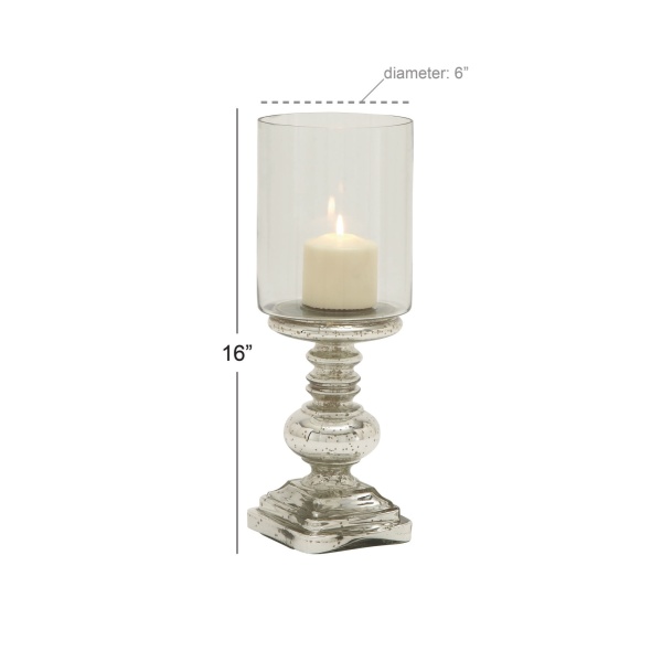600555 Clear Silver Glass Traditional Candle Holder 2