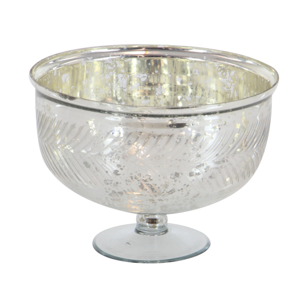 Silver Glass Glam Decorative Bowl, 8" x 11" x 11"