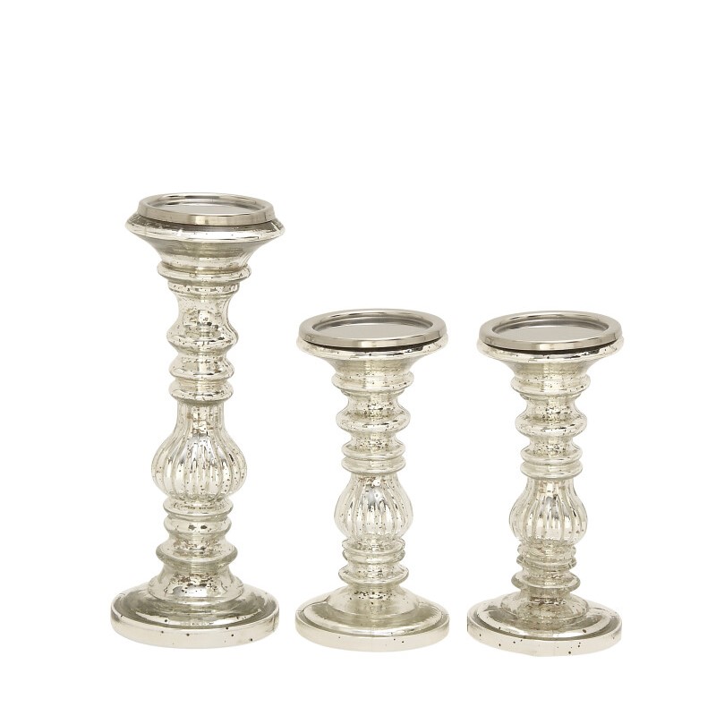 600564 Set Of 2 Silver Metal Traditional Candle Holder 1