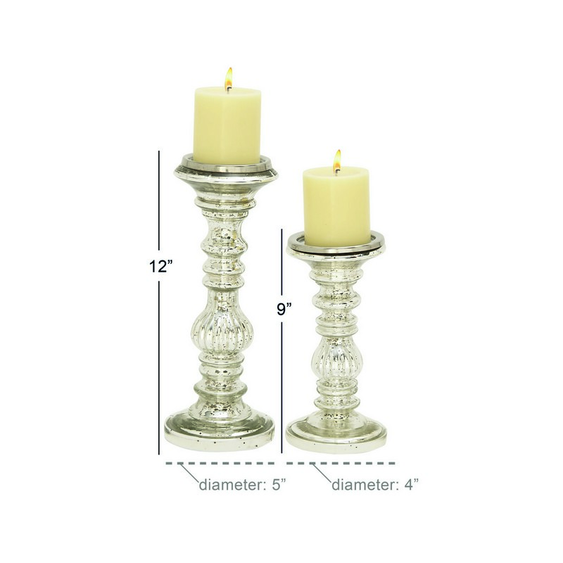 600564 Set Of 2 Silver Metal Traditional Candle Holder 4