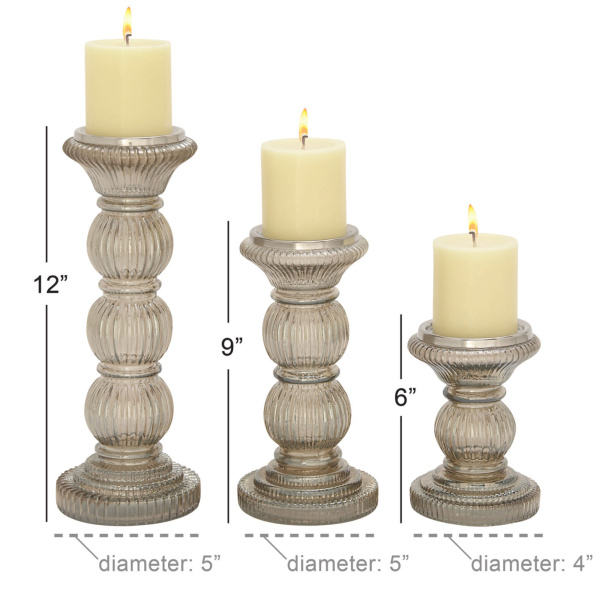 600565 Set Of 3 Clear Glass Traditional Candle Holder 1