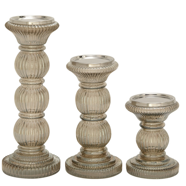 600565 Set Of 3 Clear Glass Traditional Candle Holder 4