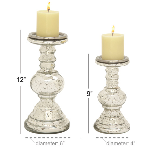 600567 Set Of 2 Silver Glass Traditional Candle Holder 2