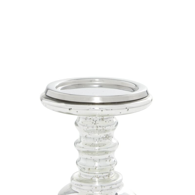 600567 Set Of 2 Silver Glass Traditional Candle Holder 3